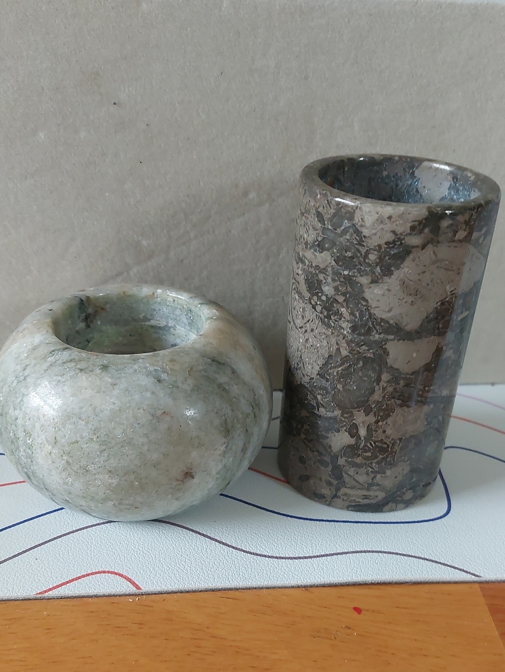Vintage Marbled Natural Stone Tealight Candle Holder Lot Of 2